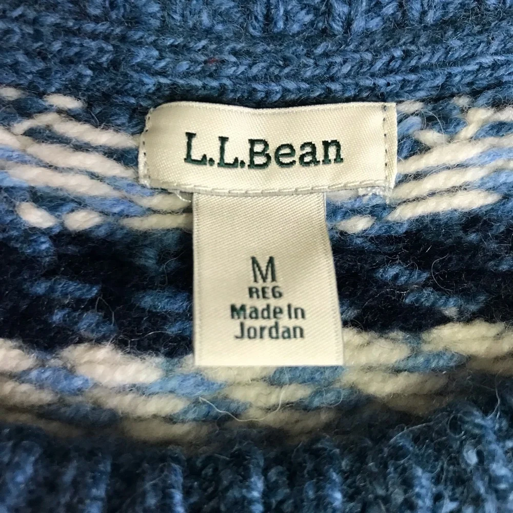 L L Bean Fair Isle Knit Pullover Sweater Women’s Size M Color Blue Round Neck - Picture 4 of 14